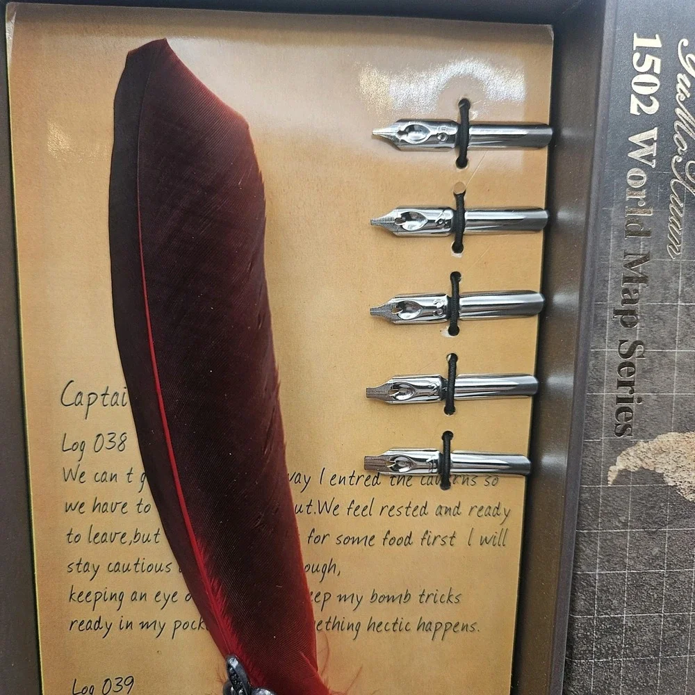 Yu Mo Kuan 1502 World Series Feather Pen With Bottle, Stand And Spare Nibs